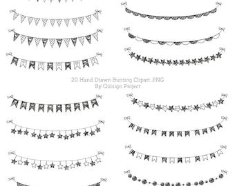 Hand drawn Bunting Clipart Doodle bunting  Scrapbooking Commercial Use Hand drawn Garland Invitation Handmade Poster Design