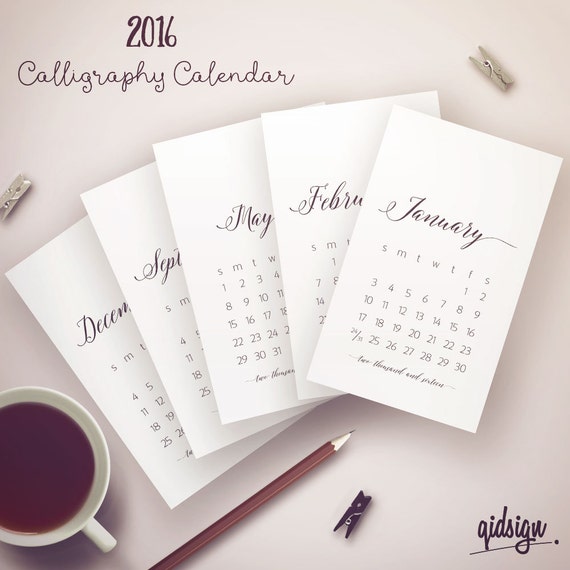Items similar to Typography Calendar 16 4x6 Calligraphy Calendar ...