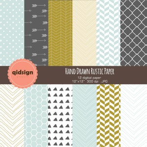 Hand drawn rustic digital paper chevron herringbone arrow paper scrapbooking personal and commercial use instant download