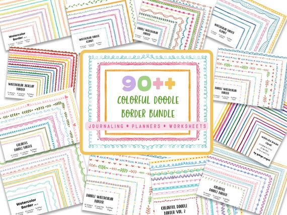 90 Watercolor Borders for Teachers | Classroom Worksheet & Planner Page Printable Bundle PNG