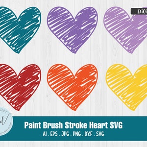 6 Paint Brush Stroke Heart SVG, Sublimation, Svg Files for Cricut