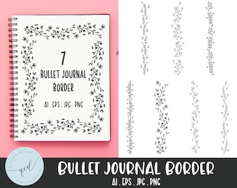 Hand drawn black doodle border clipart, page border, decorative frames, digital planner border clipart, flowers border png, wild flower png