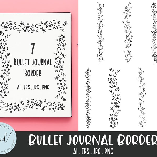 Hand drawn black doodle border clipart, page border, decorative frames, digital planner border clipart, flowers border png, wild flower png