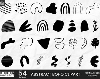 Abstract Boho Clipart PNG, Neutral Organic Shape Collage Element, Modern Bohemian Design for Journal, Hand Drawn Aesthetic Digital Download