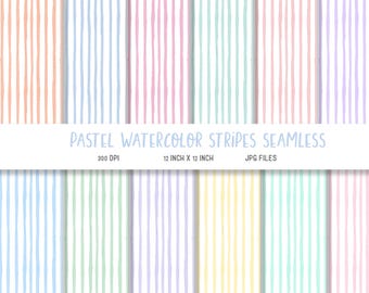 Papier numérique sans couture à rayures pastel, pack d'arrière-plan rayé aquarelle pour album et agenda, fichiers JPG 300 DPI à usage commercial