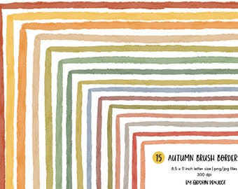 Autumn Brush Borders, Fall Border Clipart, Watercolor Frame PNG JPG, Printable Page Borders, Classroom Teacher Scrapbook