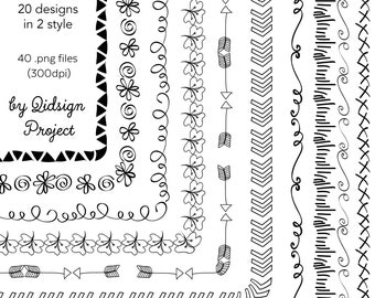 Doodle border template for stationery, Cute clipart Frame, Doodle Line Border png, Digital school page border, Black and white border