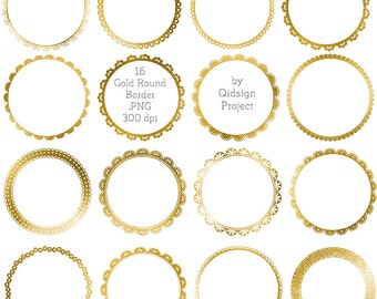 Gold frames clipart, Gold circle borders clipart Gold Round Border Gold lace banner