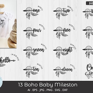 Jalon mensuel pour bébé coupe fichier, bébé garçon jalon svg, bébé mois svg, nouveau-né signe svg, vintage bébé jalon SVG