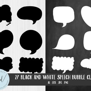 27 Clipart de balão de fala em preto e branco, balões de fala de imagem para quadrinhos, texto de balão de fala, caixa de bate-papo, caixa de mensagem, desenho animado de contorno