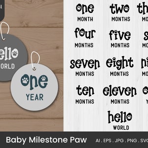 13 set Baby Milestone Paw SVG, Hello World svg, Baby Milestone svg, Clipart Digital Download DXF, svg, eps, png image 1