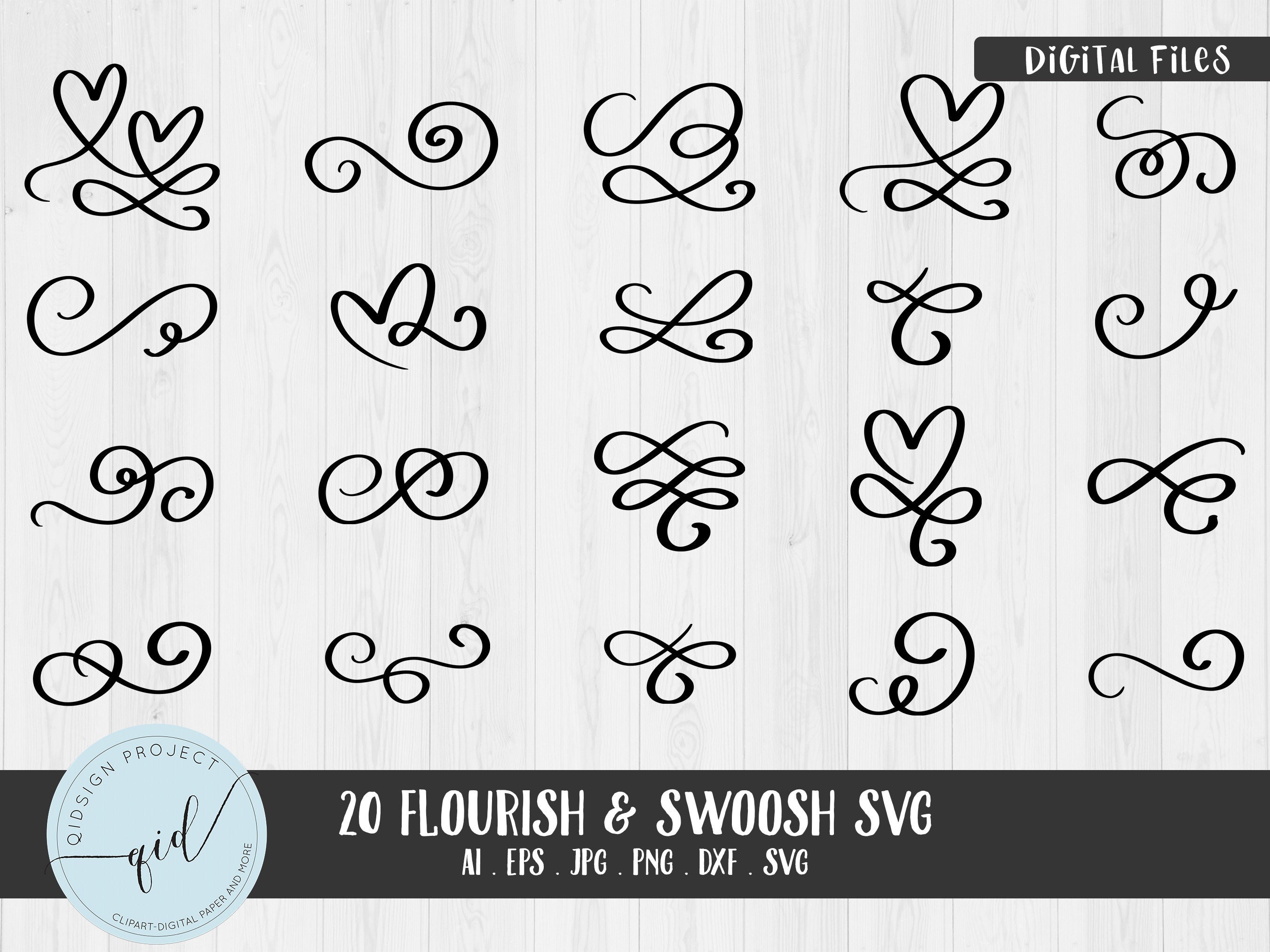 20 Flourish & Swoosh SVG, decoration design by qidsignproject