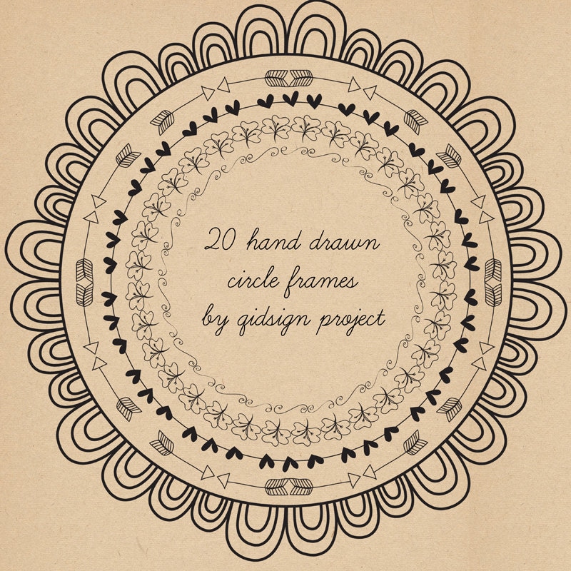 20 Hand Drawn Circle Frames Doodle Round Borders Digital - Etsy