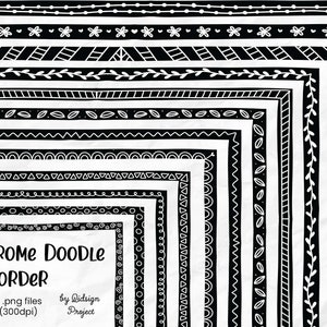 12 Monochrome Doodle Border, doodle border planner, page border letter size, teacher clipart, page border journal, decorative elements
