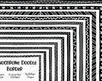 12 Monochrome Doodle Border, doodle border planner, page border letter size, teacher clipart, page border journal, decorative elements