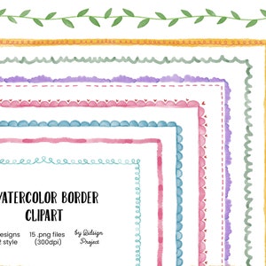 15 Doodle Watercolor Bordüre Vol. 2, Aquarell Pinselstriche, Aquarell Rahmen Rahmen Scrapbook Grafiken kommerzielle Nutzung Instant Download