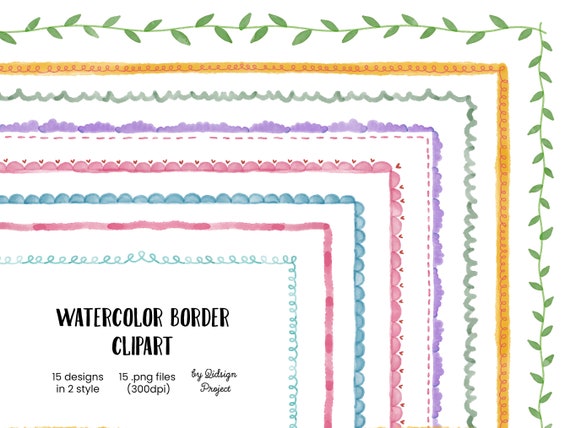 15 Doodle Watercolor Border Vol. 2, watercolor brush strokes, watercolor frame border Scrapbook Graphics Commercial Use Instant Download Il_570xn