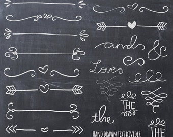 Hand drawn chalk doodle text divider swirly clip art for scrapbooking wedding invitation commercial use instant download