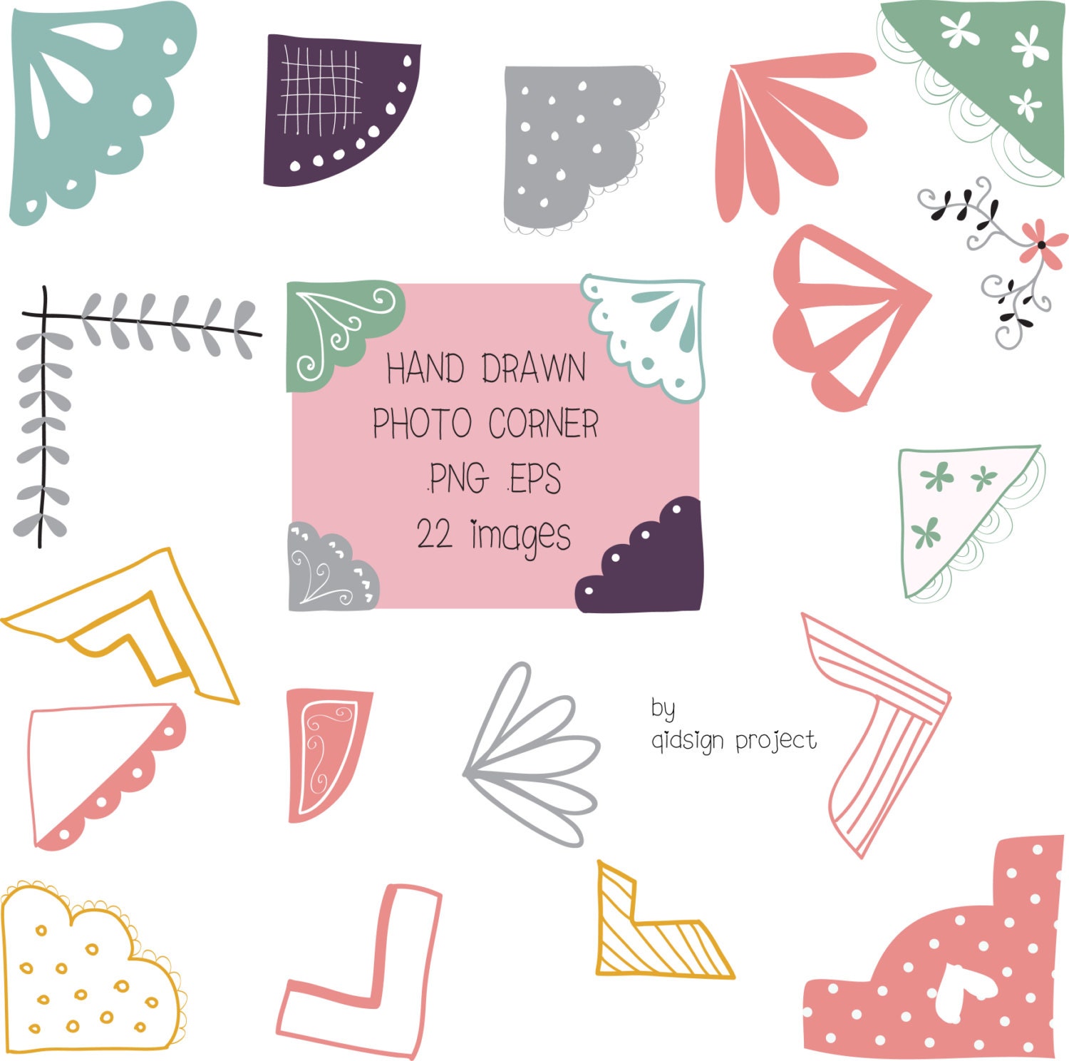 Hand Drawn Photo Corner Clipart for Scrapbooking Card Making Photo