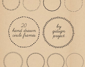 Hand Drawn Circle Frames PNG, Doodle Round Borders, Wedding Invitation Clipart (Digital Download)