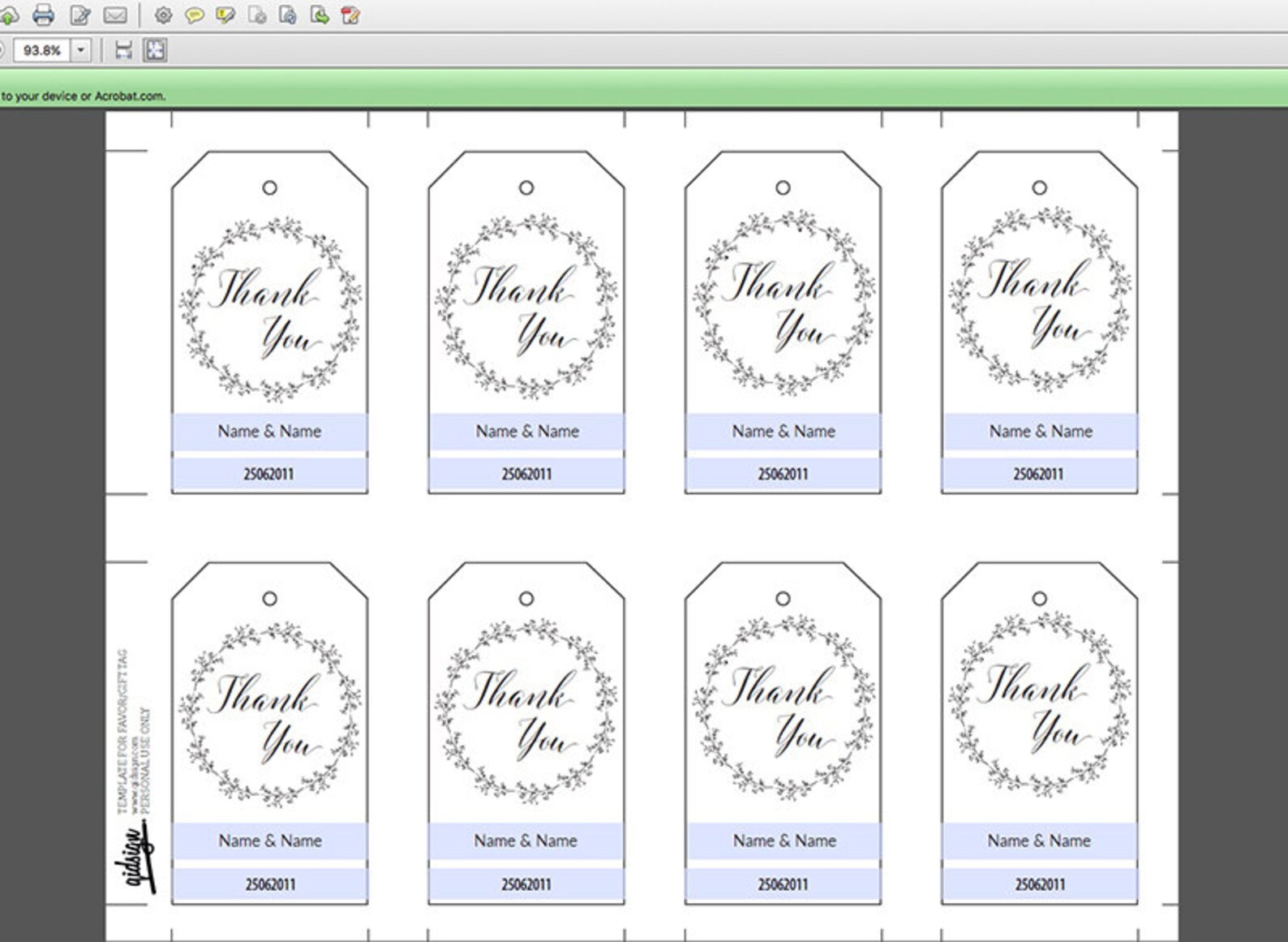 Gift Tag Printable Editable Wedding Tag Thank You Tag Wedding - Etsy