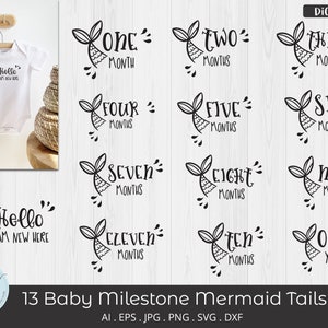 Baby Milestone Mermaid Tails SVG, Monthly Milestone pour le fichier de coupe de bébé, Baby boy milestone svg, Baby month svg, Newborn sign svg
