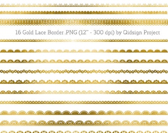 Gold Foil Lace Border Clipart, Wedding Elements (PNG Digital Download)