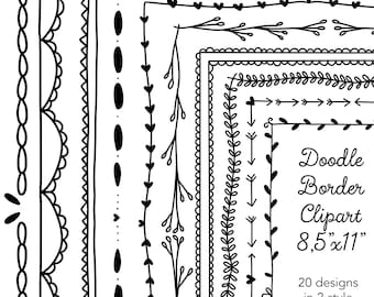 Digital page border, Doodle frames clipart, Handdrawn clipart for school, Journal borders, Decorative elements, Teacher clipart