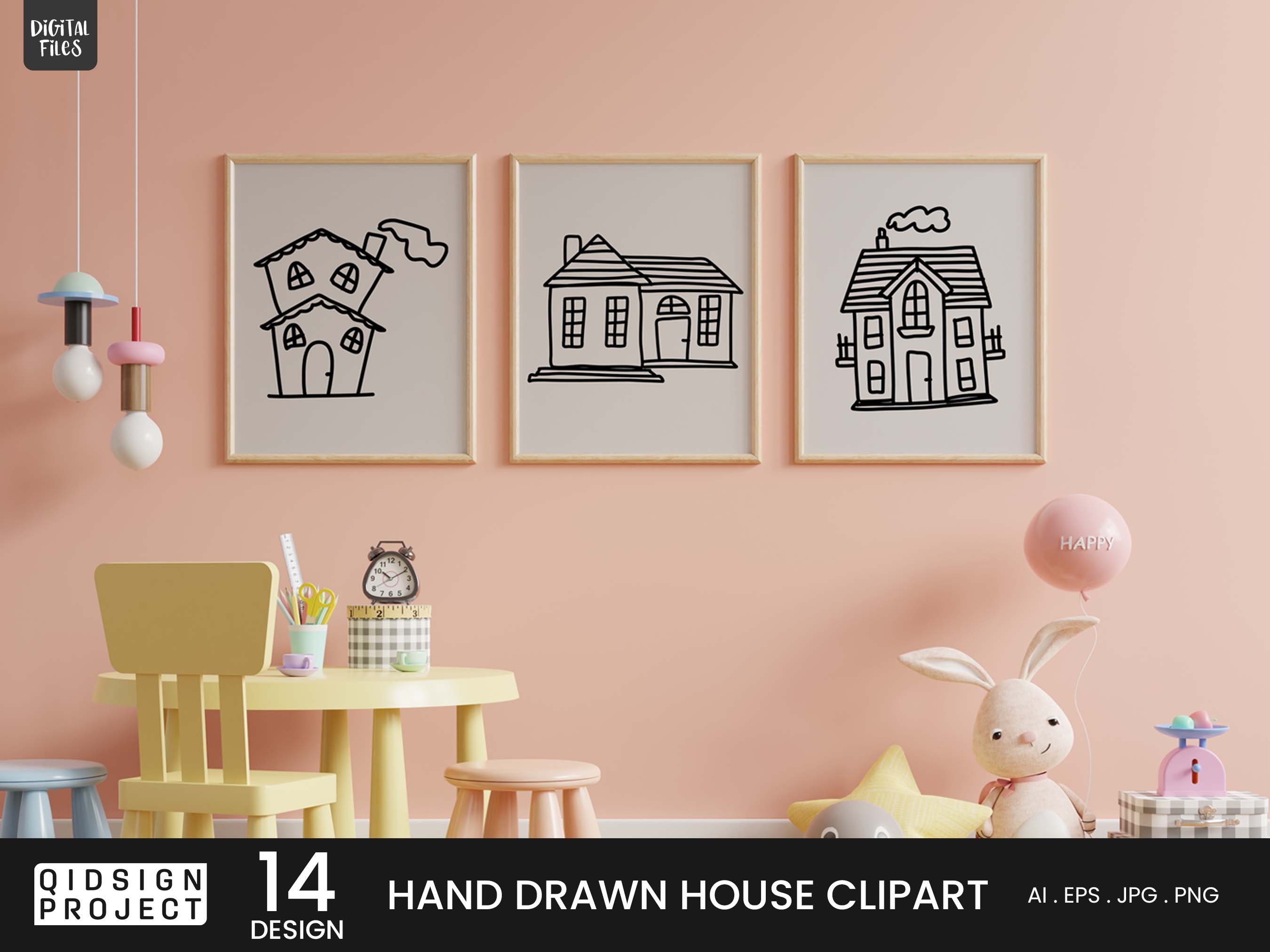 14 Hand Drawn House Clipart, House Doodles, House Clipart, Home Clipart ...