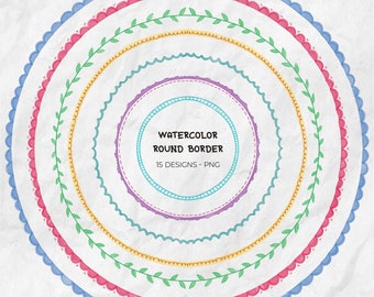 Bordure ronde aquarelle, Clipart cadre cercle, cadre monogramme mariage, cadres monogramme, téléchargement immédiat