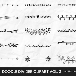 Doodle Divider Clipart Vol. 2 With 15 Variations, scrapbooking, wedding invitation, Personal and Commercial Use Digital clipart