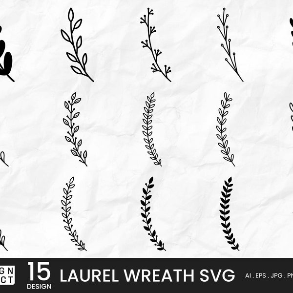 15 Laurel Wreath SVG, Floral Wreath Svg,  wedding wreath svg, scrapbooking, wedding invitation, Personal and Commercial Use Digital clipart