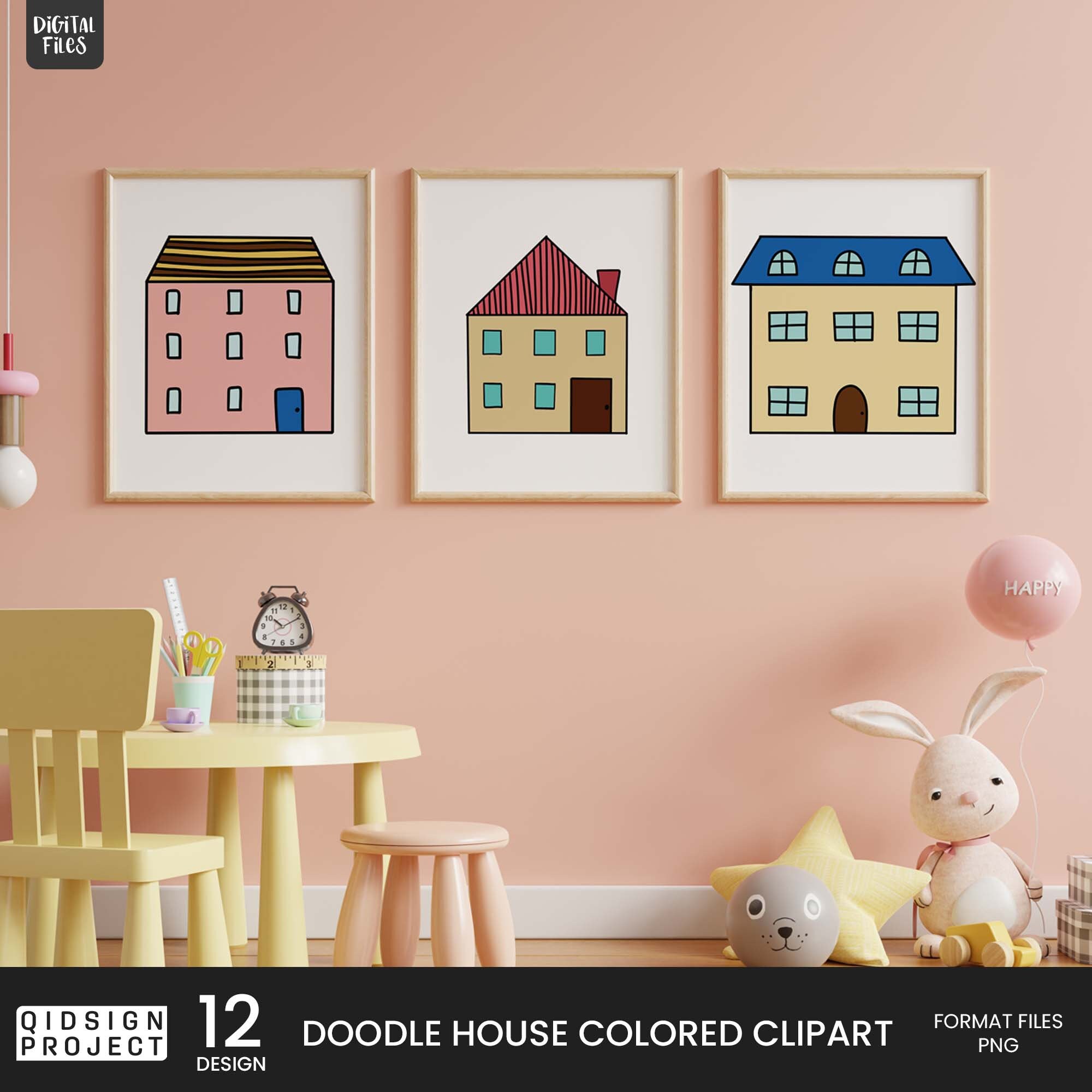 12 Doodle House Colored Clipart, House Vector Art, Hand Drawn Houses ...