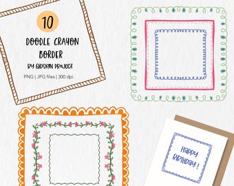 Bordures dessinées à la main au crayon (PNG) | 10 jolis cadres de page à motifs | Bordure pour feuille de travail imprimable | Cadre pour journal et agenda | Usage commercial