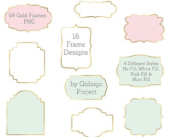 Gold Label Frames-clipart, roze-mintwitte stijlen (digitale download)