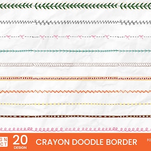20 Crayon Doodle Border, Doodle Line Border, Decorative Elements, Scrapbook Blog graphics personal and commercial use