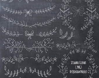 Botanical Laurel Clipart | Hand Drawn Floral Dividers, Leaf Frames (PNG)