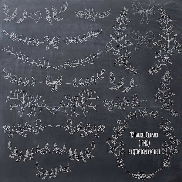 Hand drawn chalk clipart great for creating printables, wedding invitation, digital scrapbooking, handmade business card