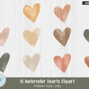 10 Watercolor Hearts Clipart, Romantic clipart, Watercolor Heart, Watercolor Elements