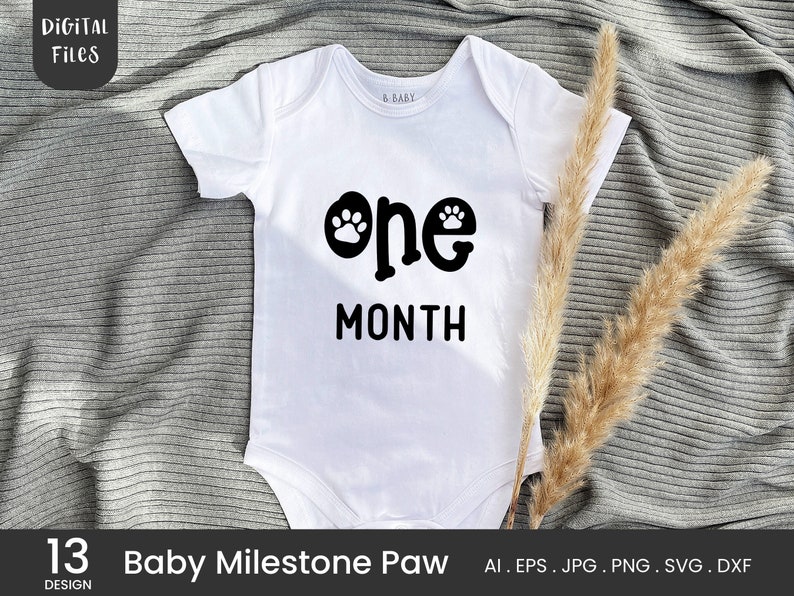 13 set Baby Milestone Paw SVG, Hello World svg, Baby Milestone svg, Clipart Digital Download DXF, svg, eps, png image 2