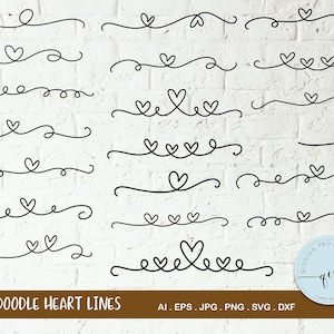 Wedding text divider svg, hearts divider svg, valentine&#39;s day divider svg, doodle hearts svg, wedding stationery design svg