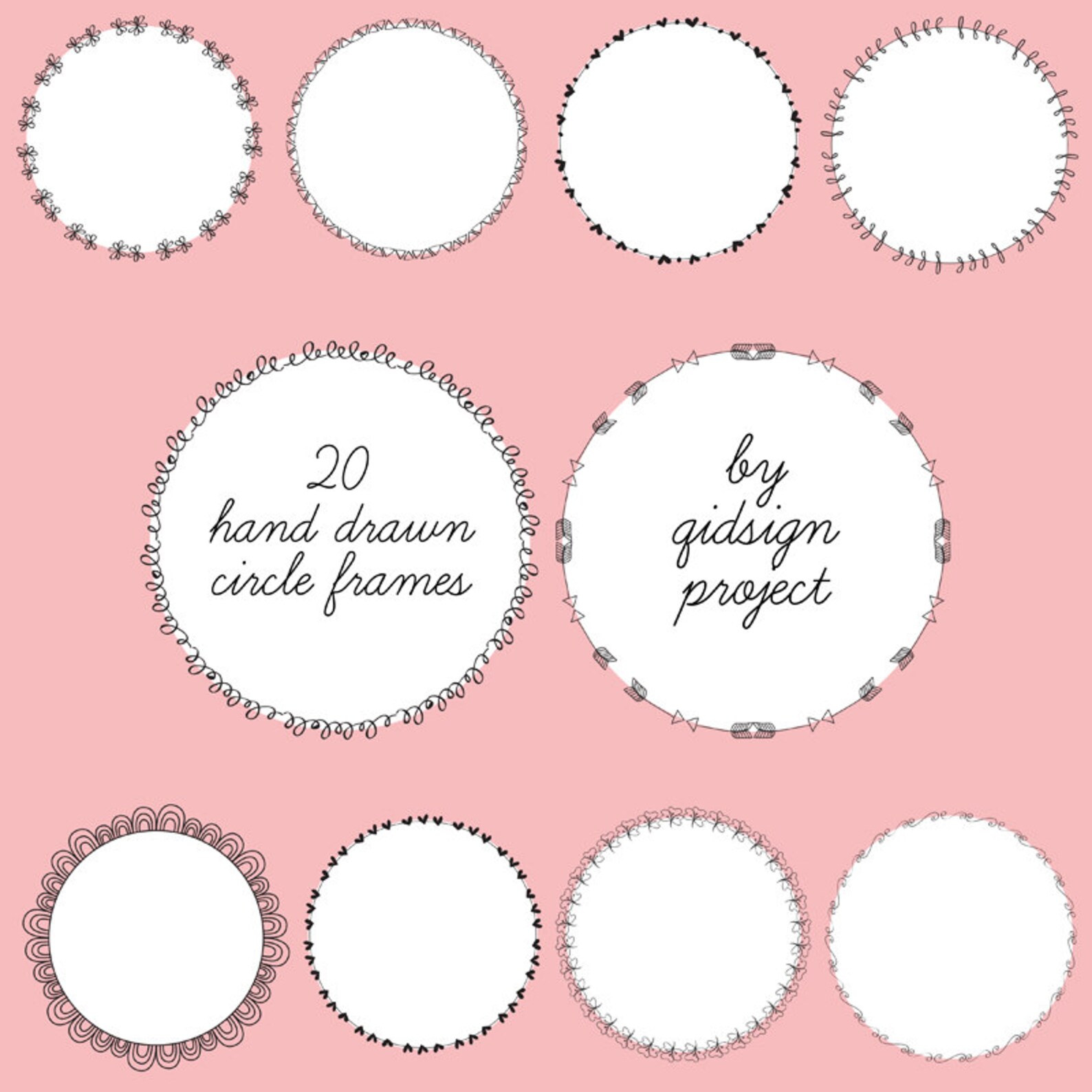 20 Hand-drawn Circle Frames, Doodle Clipart (digital Download) - Etsy