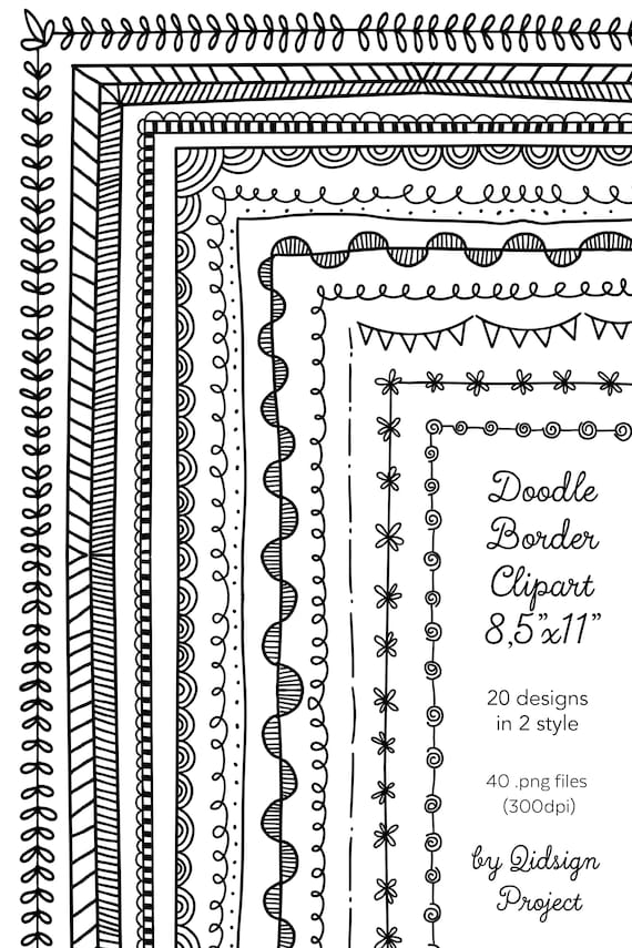 Hand drawn border clipart, doodle frames, planner, letter frame, cute border, page border, bullet journal element, teacher clipart Il_570xn