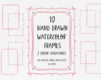 Clipart cadres aquarelle dessinés à la main, éléments de planificateur rose vert (téléchargement numérique)