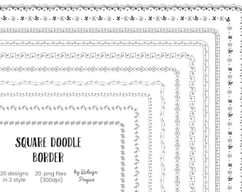 Square Doodle Border Clipart, Hand Drawn Frame for Journal & Planner Pages, PNG Download