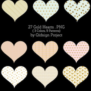 Gold Hearts Clipart, Valentine cards design, planner sticker heart, love logo, digital hearts, gold hearts clipart, pastel hearts