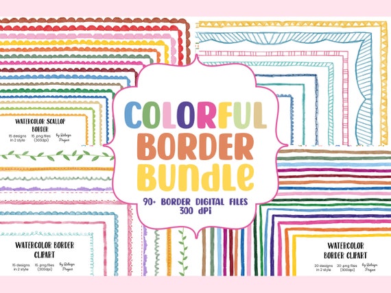 Hand drawn Doodle Colorful Borders and Frames Sale Bundle, PNG, 8.5x11, doodle heart divider, page borders, commercial use, digital download Il_570xn