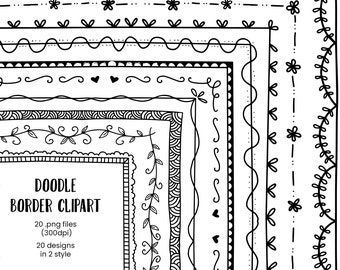 Hand drawn black doodle border, doodle border planner, page border letter size, teacher clipart, page border journal, decorative elements