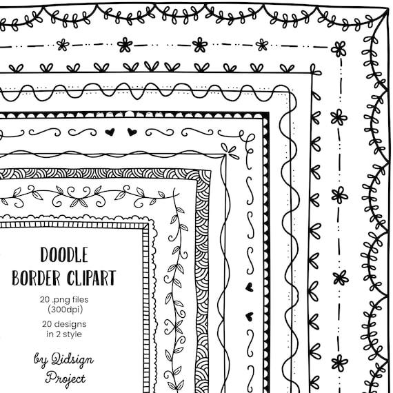Hand drawn black doodle border, doodle border planner, page border letter size, teacher clipart, page border journal, decorative elements Il_570xn
