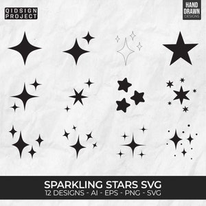 12 funkelnde Sterne SVG Bundle, Sterne Clipart, Sparkle SVG geschnitten Dateien für Cricut, helle Sterne, funkelnde Sterne, Instant Download